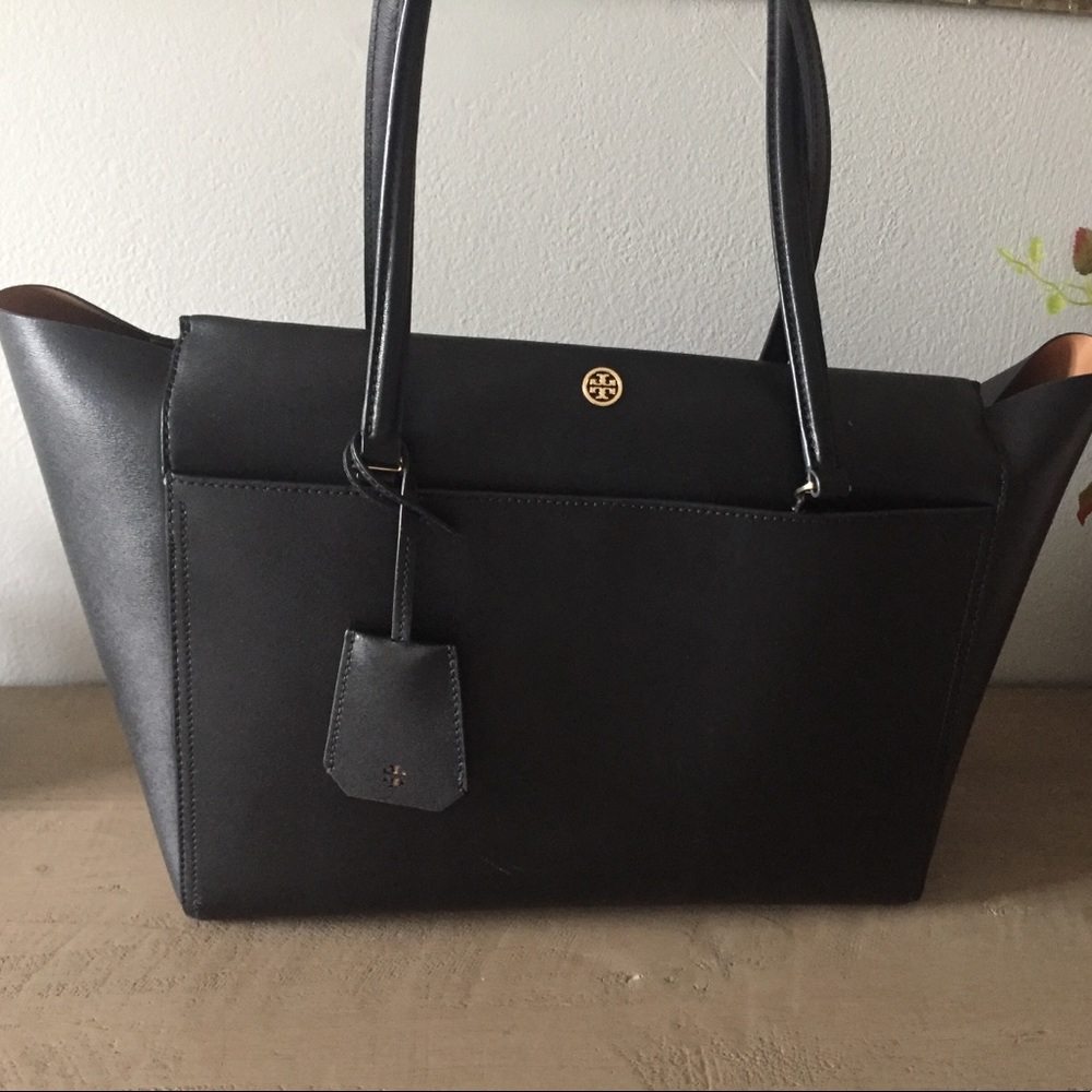 Tory Burch Parker Black Large Leather Tote Handbag